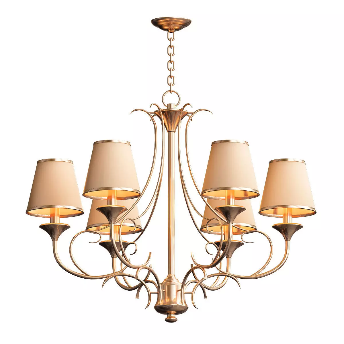 Classic five light chandelier in brass with shades 3D model_0