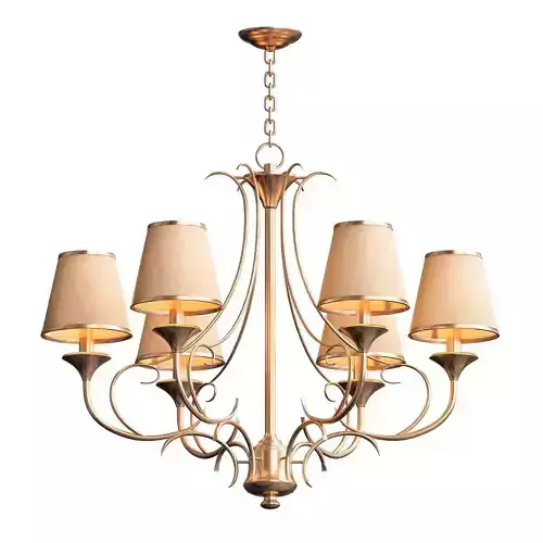 Classic five light chandelier in brass with shades