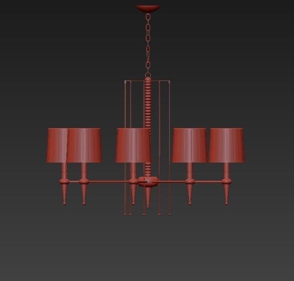 Classic six light chandelier in brass with shades 3D model_1