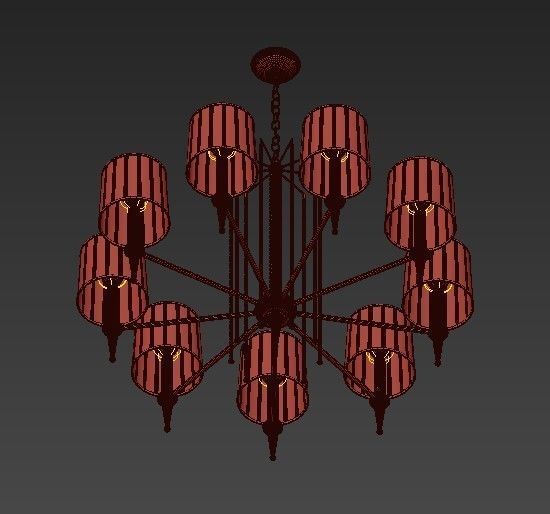 Classic six light chandelier in brass with shades 3D model_3