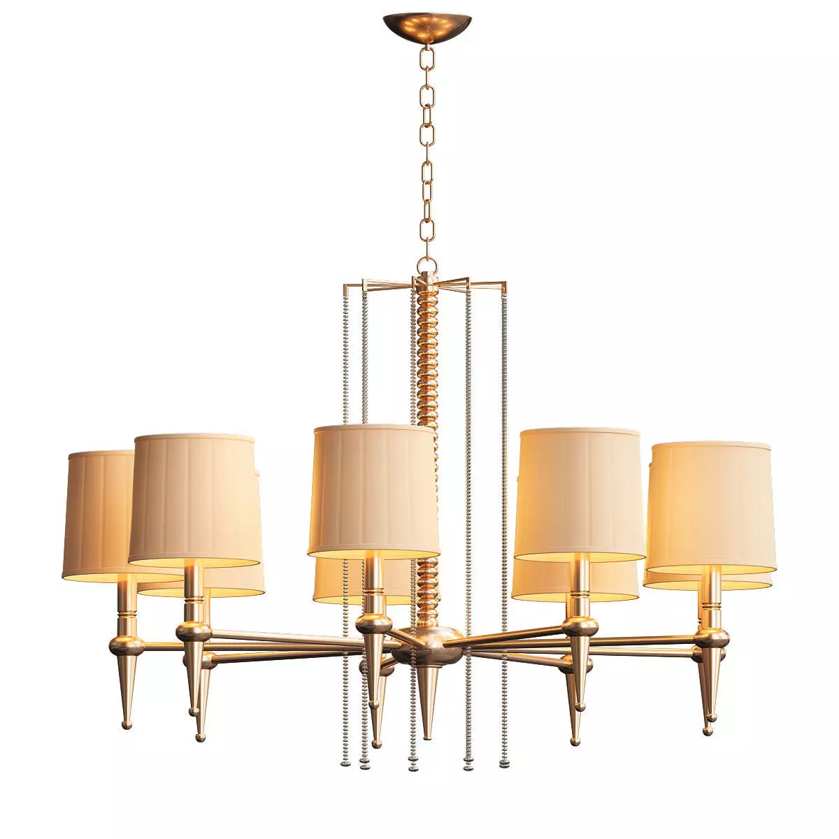 Classic six light chandelier in brass with shades 3D model_0