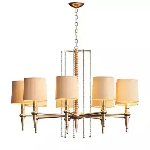 Classic six light chandelier in brass with shades 3D model