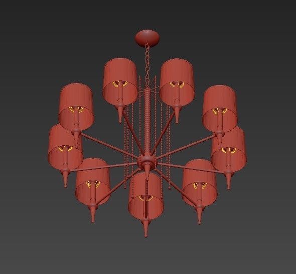 Classic six light chandelier in brass with shades 3D model_2