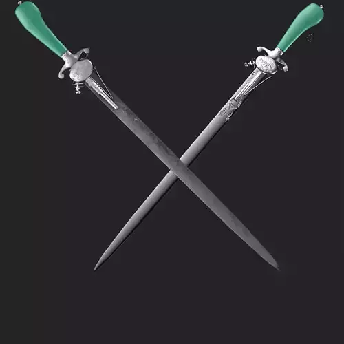 Silver 1700 sword with pistol with used and new textures Low-poly 3D model