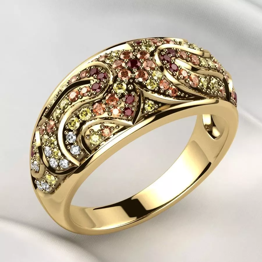 Gold Ring with Colored Gemstones 3D print model