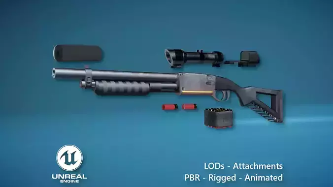 Futuristic Shotgun Low-poly 3D model