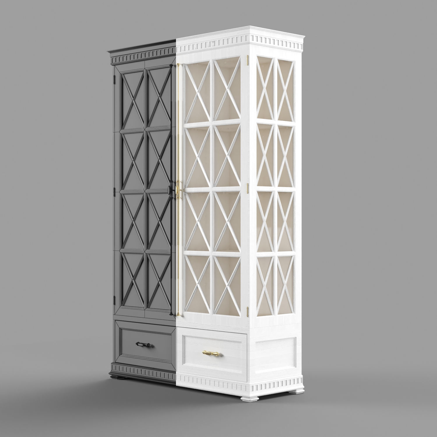 commode cabinet with glass doors and drawers Low-poly 3D model_4