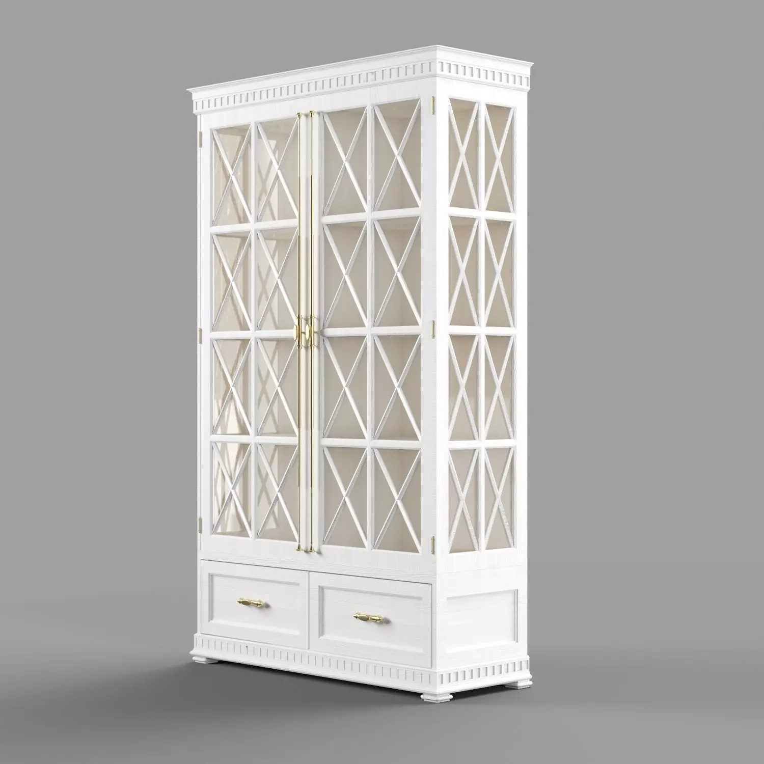 commode cabinet with glass doors and drawers Low-poly 3D model_0