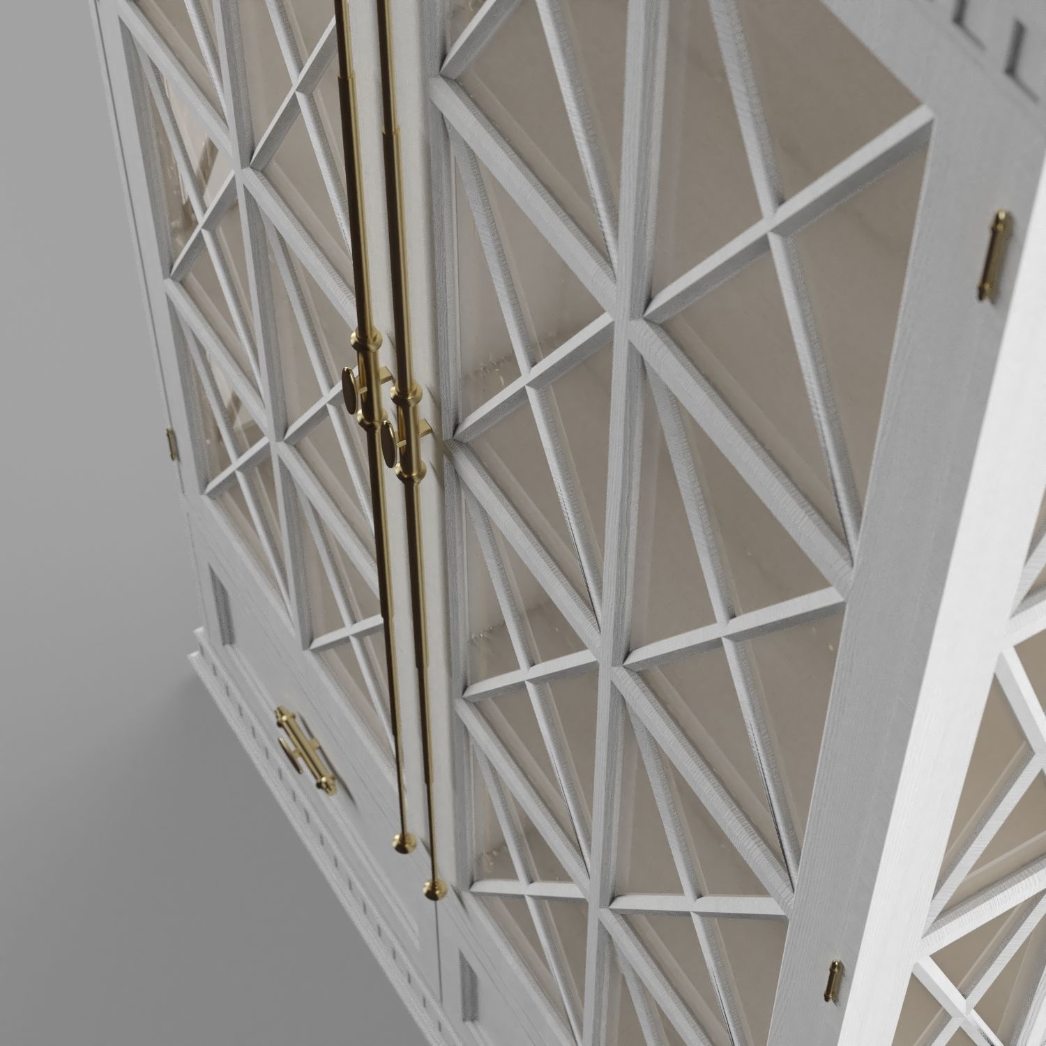 commode cabinet with glass doors and drawers Low-poly 3D model_3