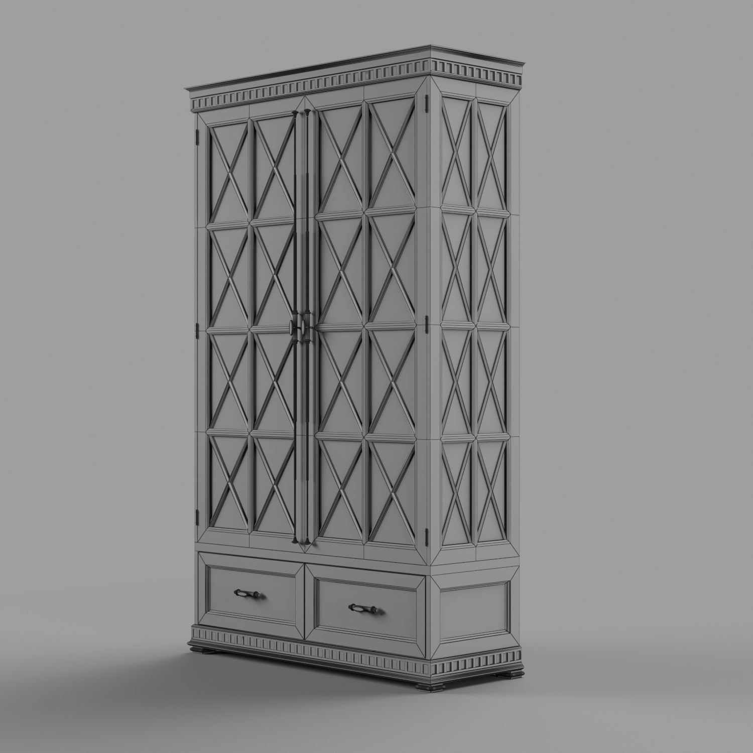 commode cabinet with glass doors and drawers Low-poly 3D model_2