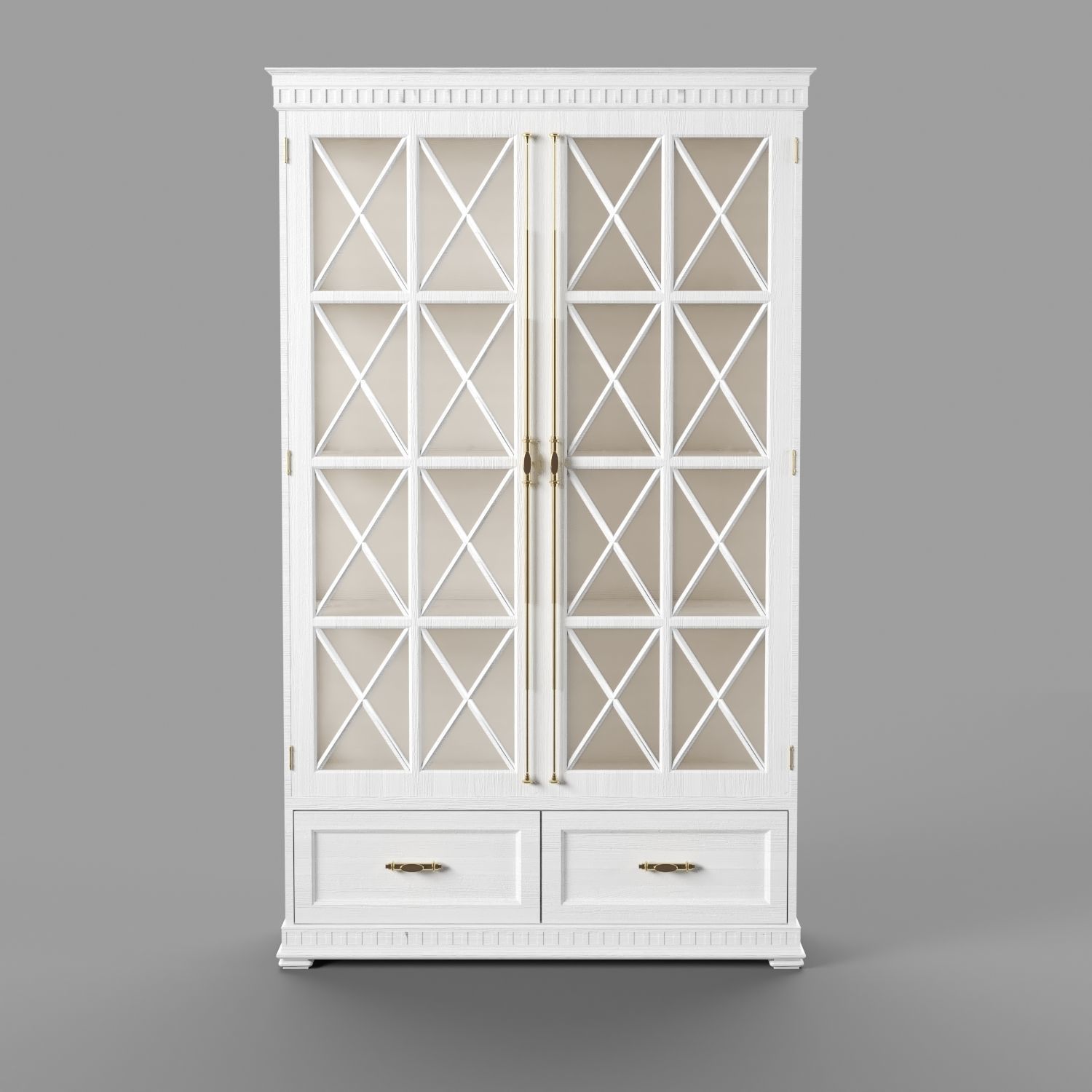 commode cabinet with glass doors and drawers Low-poly 3D model_1