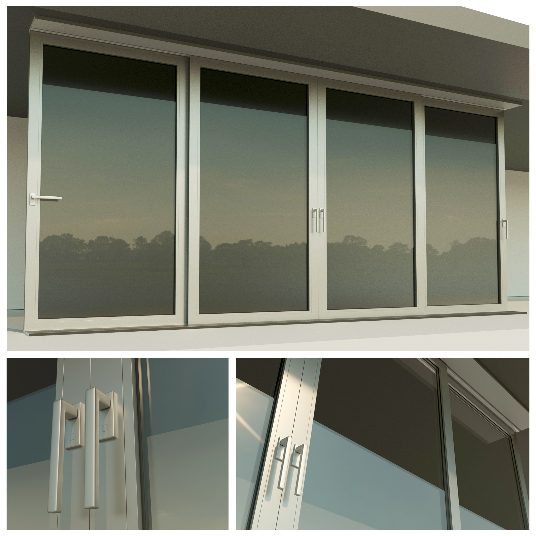 Panoramic sliding system Window Door Low-poly 3D model_2