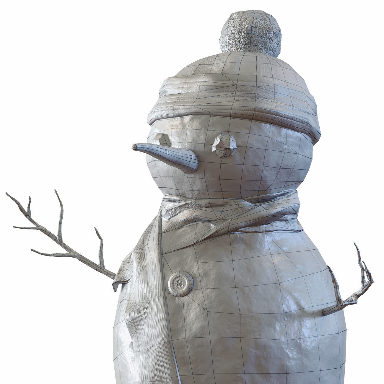 Snowman wearing scarf and hat Low-poly 3D model_9