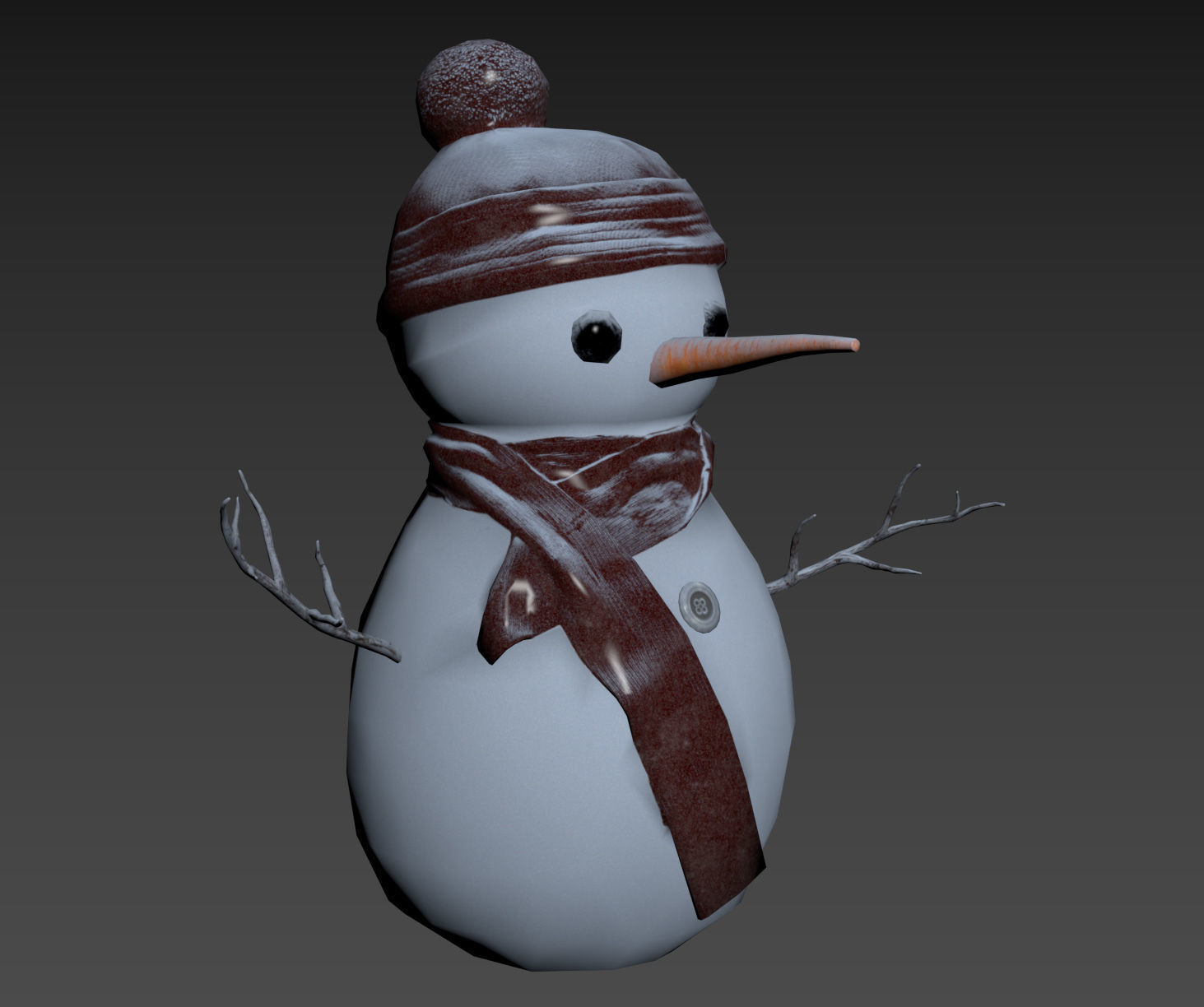 Snowman wearing scarf and hat Low-poly 3D model_12
