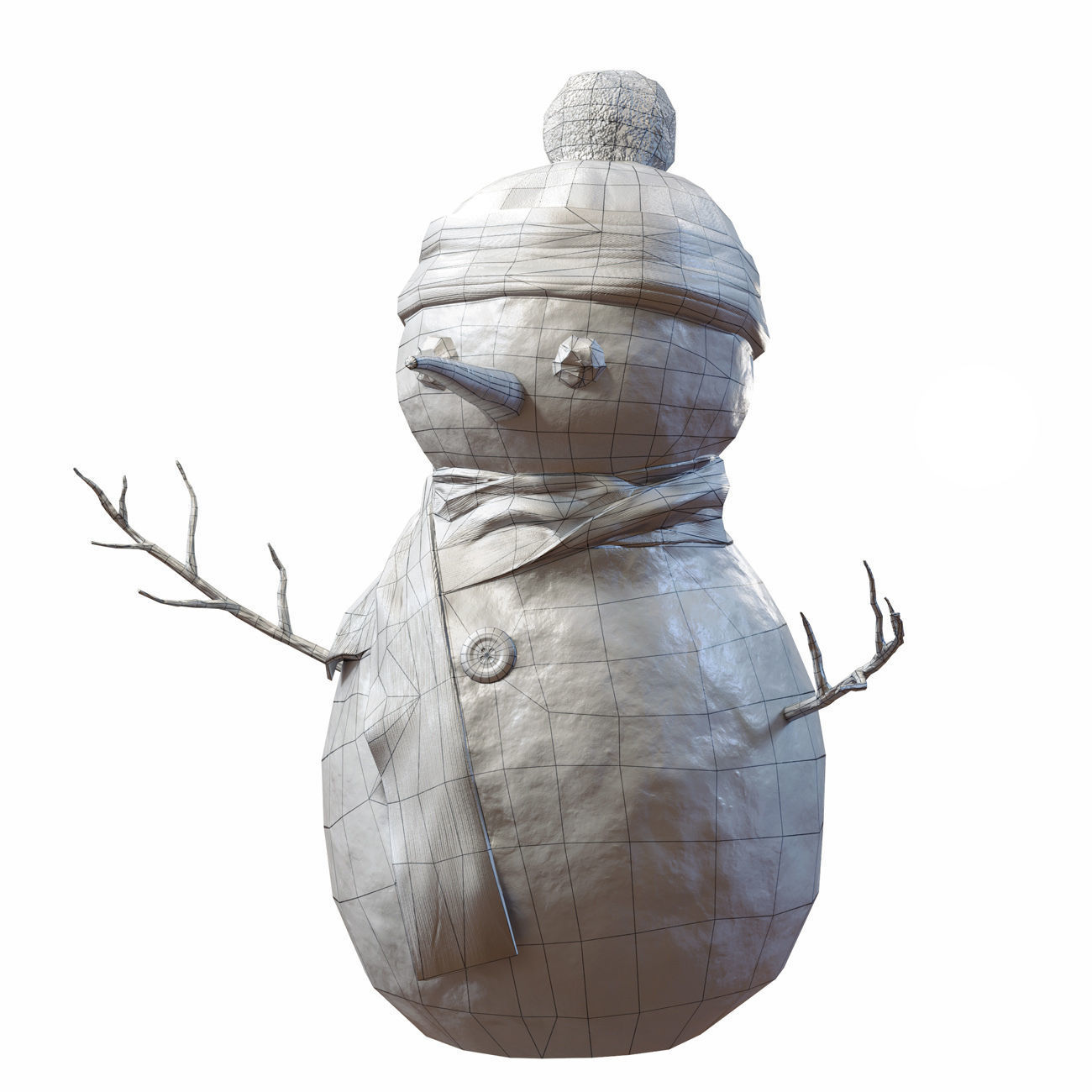 Snowman wearing scarf and hat Low-poly 3D model_10
