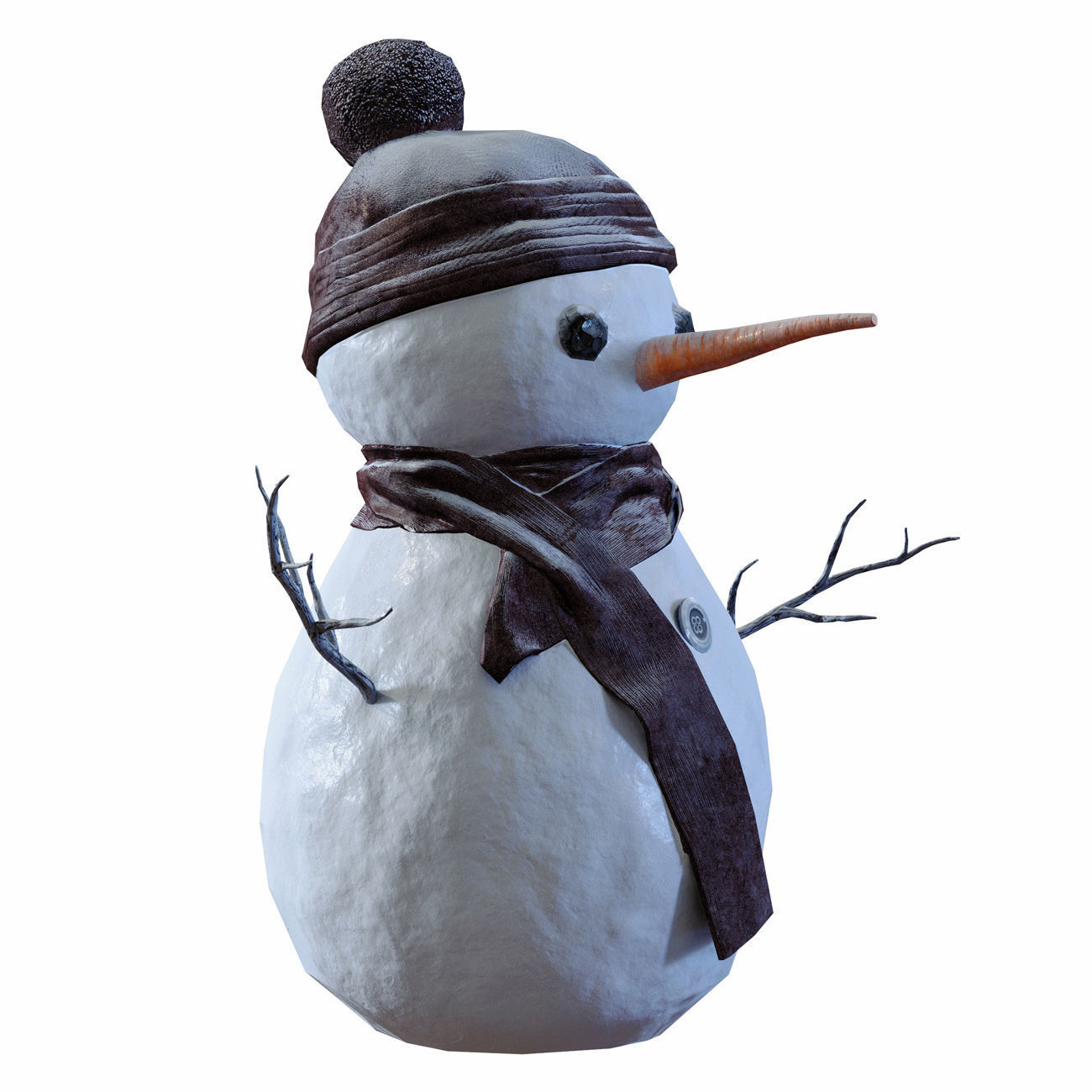 Snowman wearing scarf and hat Low-poly 3D model_5