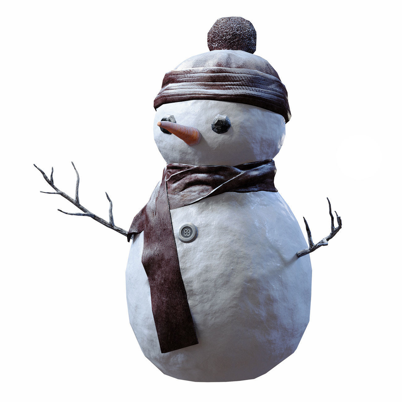 Snowman wearing scarf and hat Low-poly 3D model_1