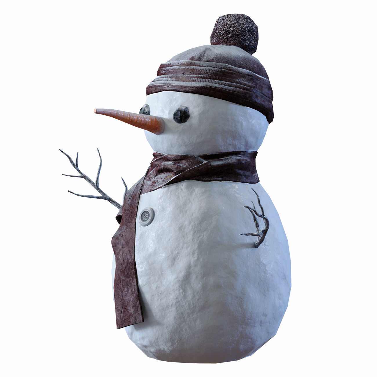 Snowman wearing scarf and hat Low-poly 3D model_6