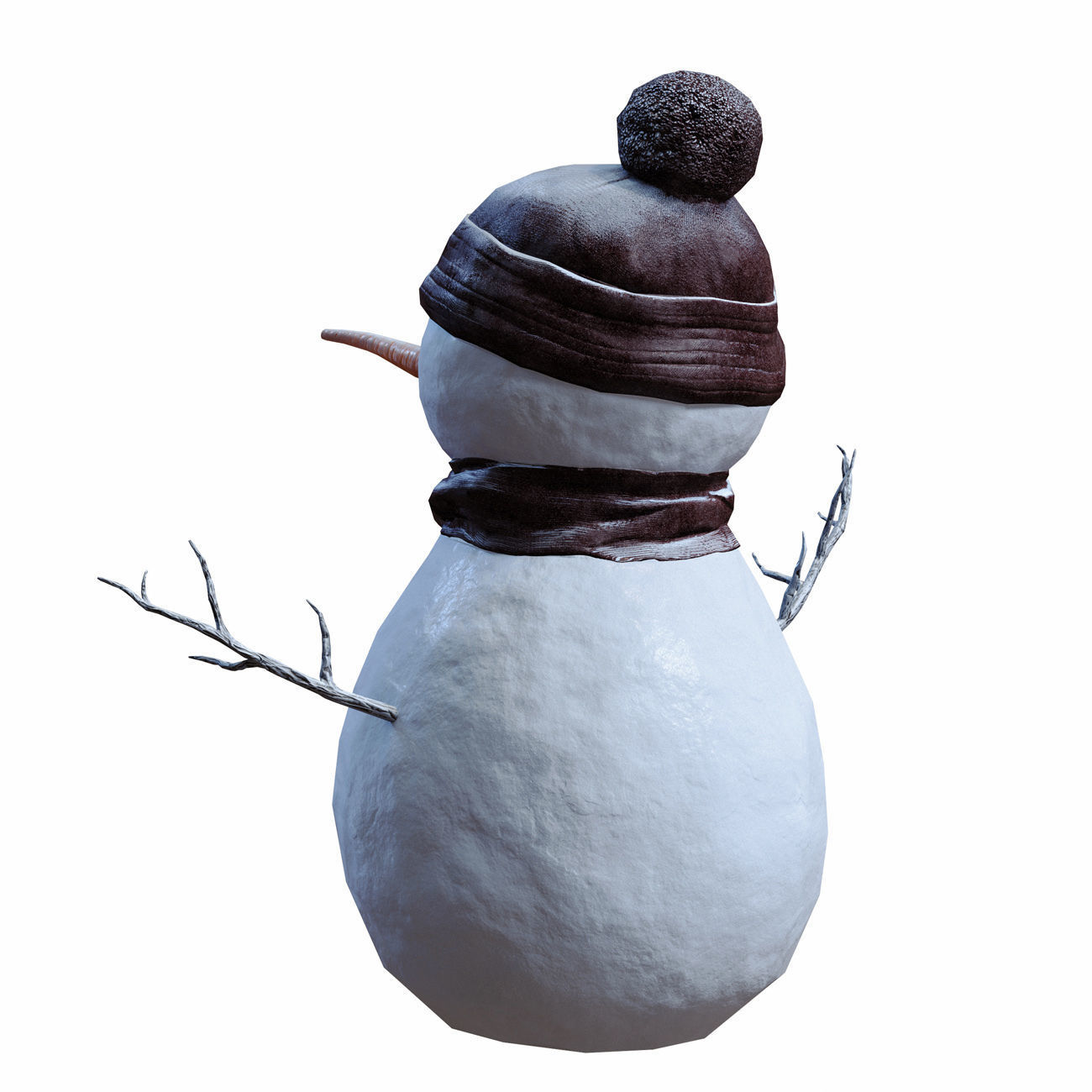 Snowman wearing scarf and hat Low-poly 3D model_7