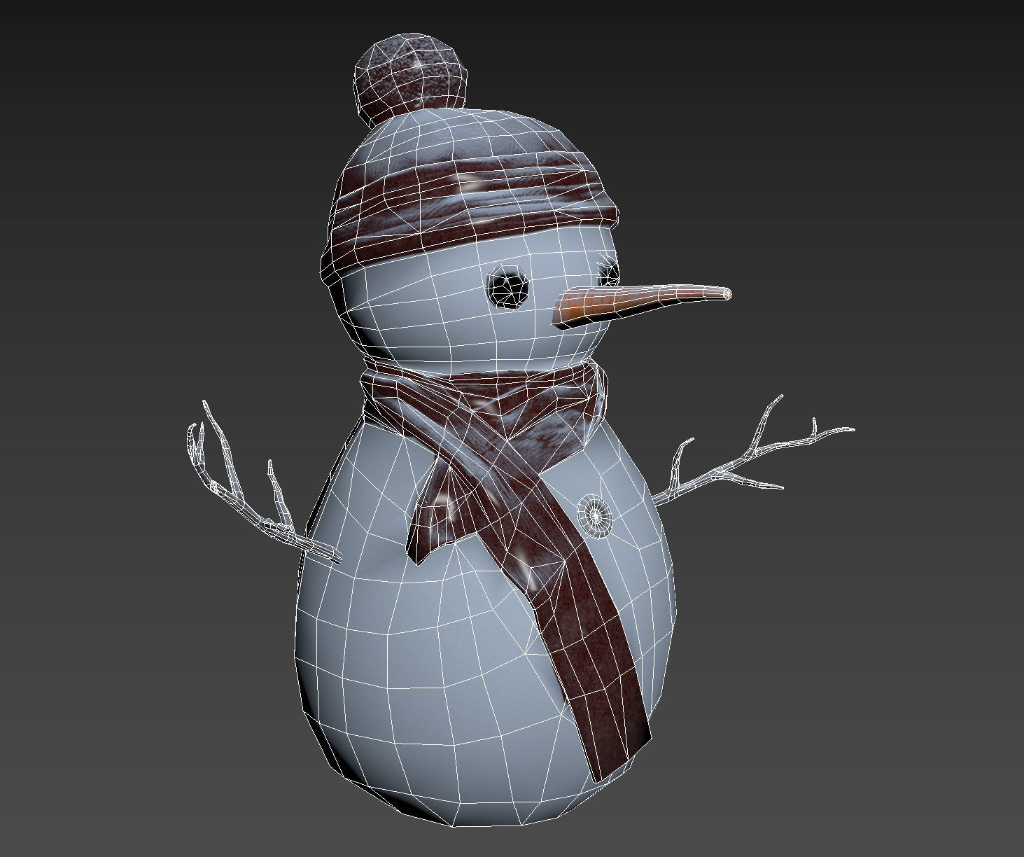 Snowman wearing scarf and hat Low-poly 3D model_11
