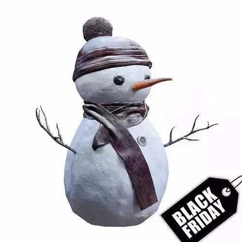 Snowman wearing scarf and hat Low-poly 3D model