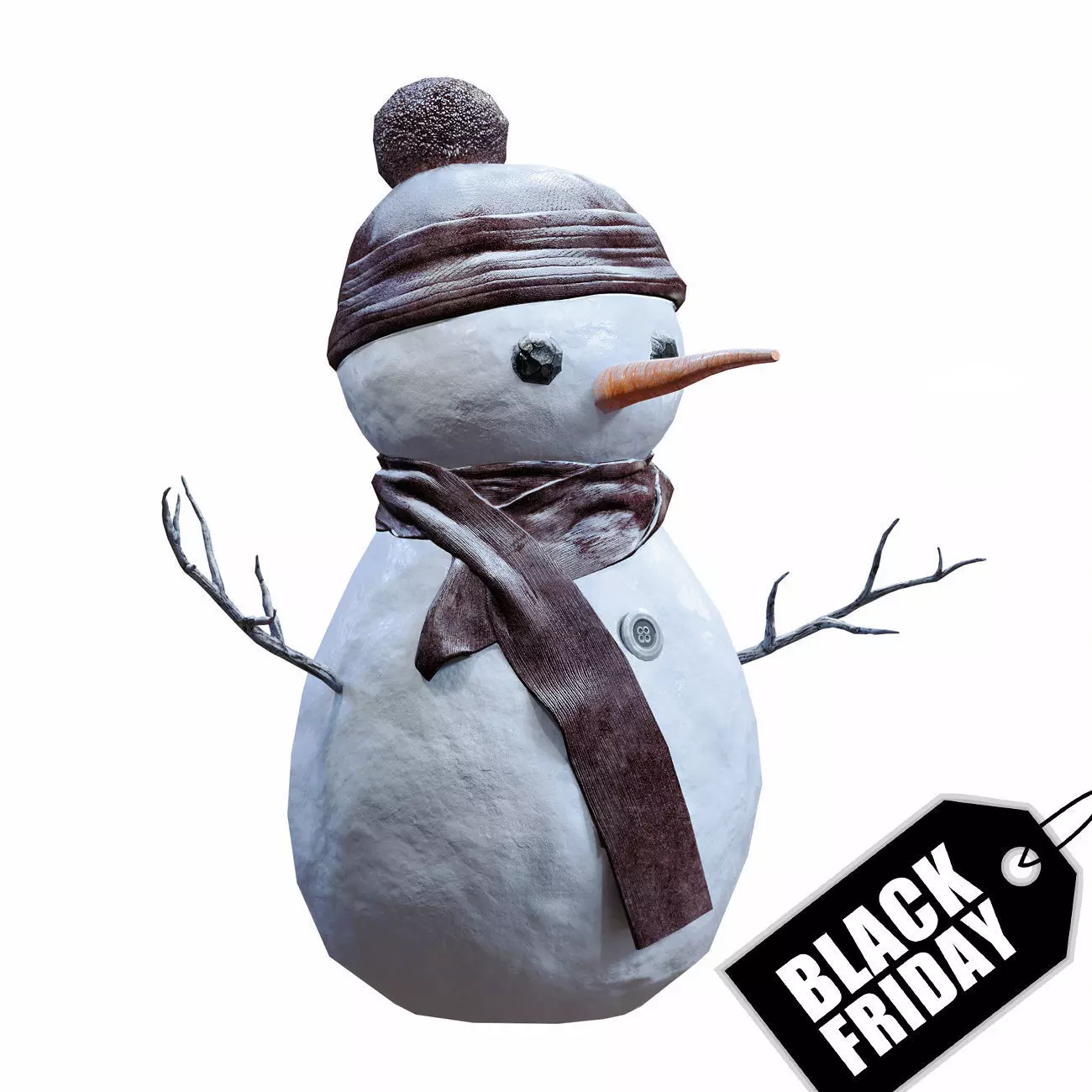 Snowman wearing scarf and hat Low-poly 3D model_0