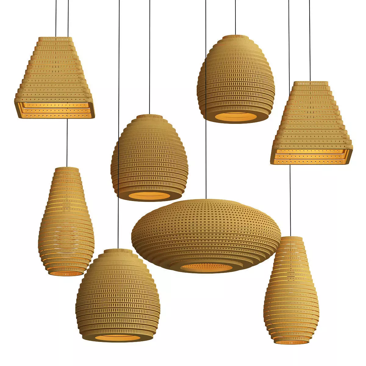 wood collection pendant lamp made of bricks 3D model_0