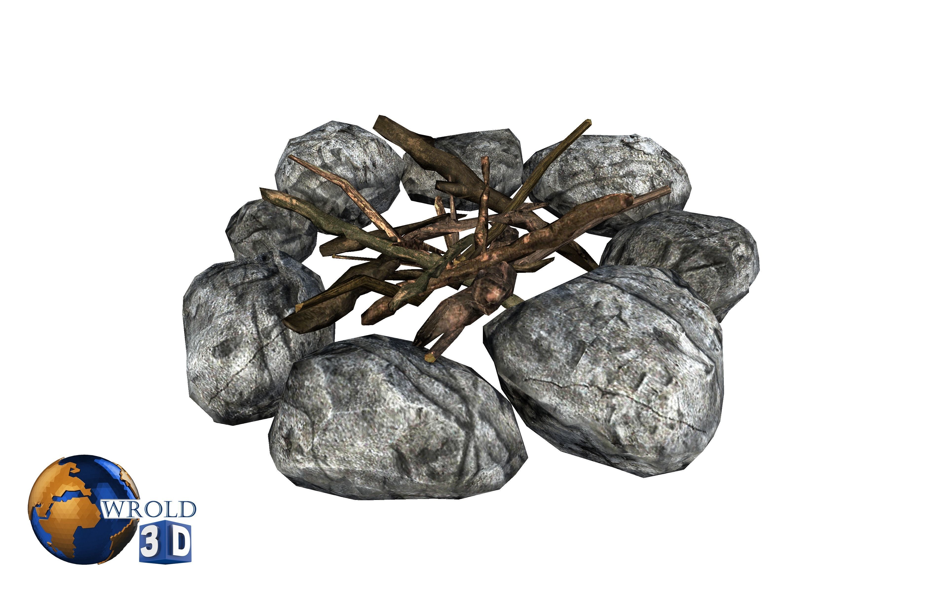 Campfire lowpoly fireplace 3d model Low-poly 3D model_1