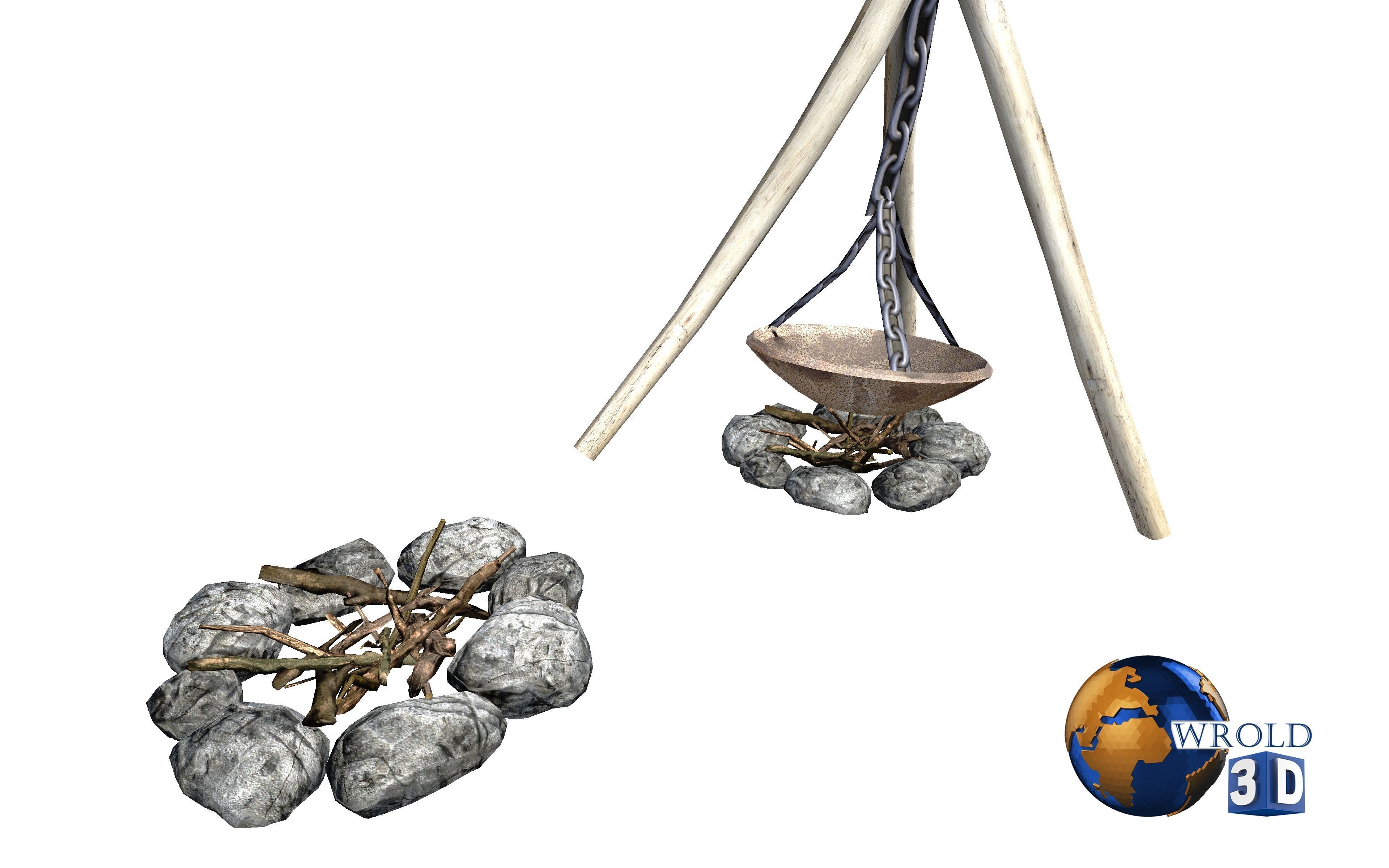 Campfire lowpoly fireplace 3d model Low-poly 3D model_5