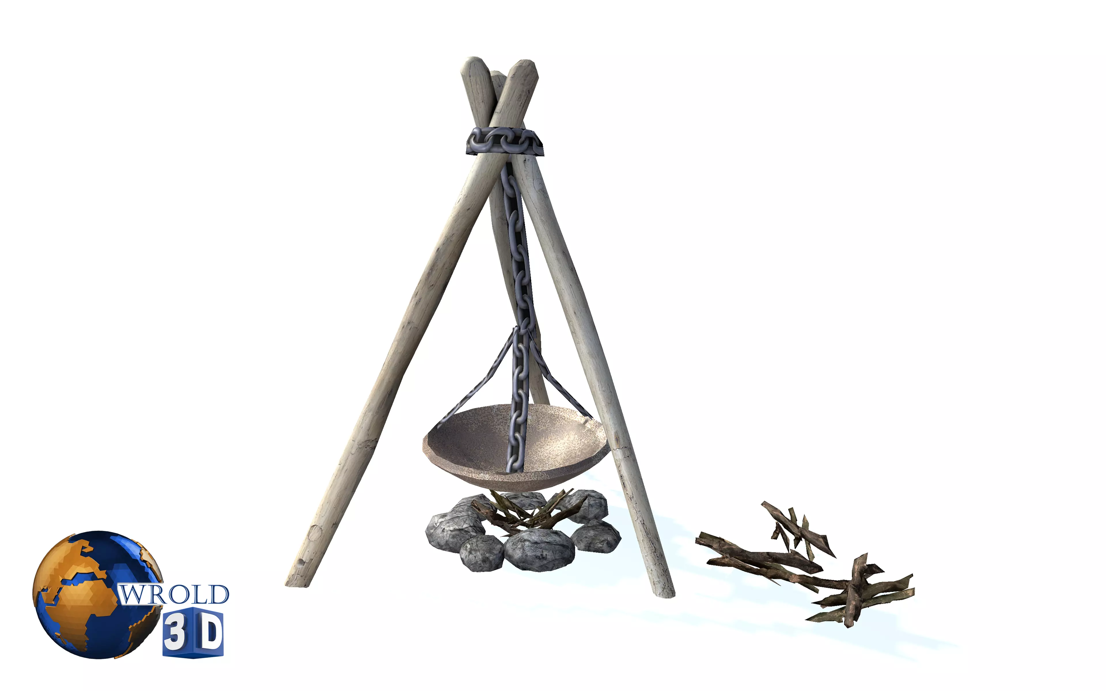 Campfire lowpoly fireplace 3d model Low-poly 3D model_0