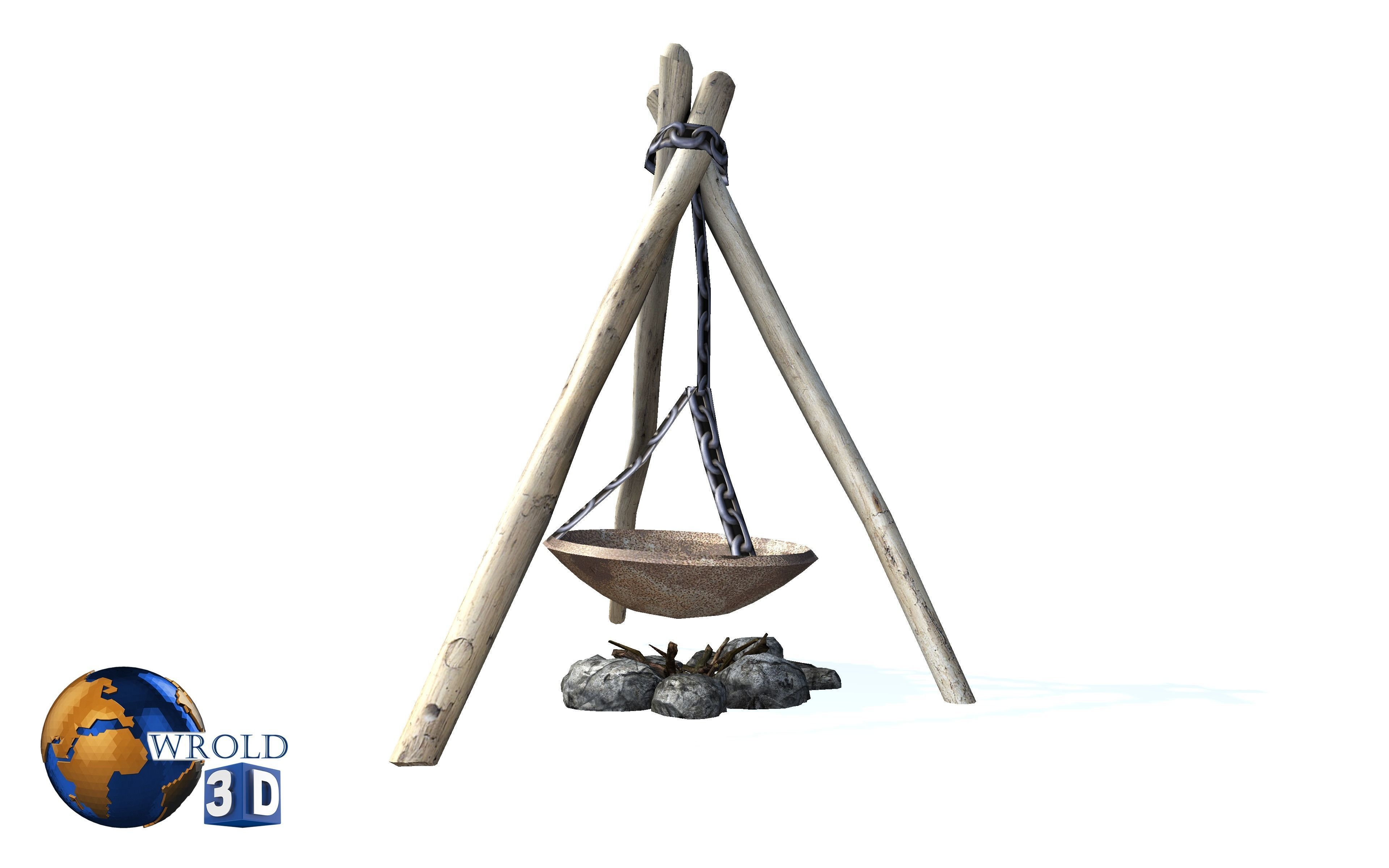 Campfire lowpoly fireplace 3d model Low-poly 3D model_2