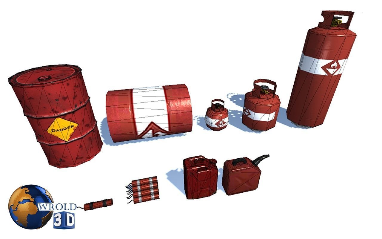 Explosive barrel cylinder Pack Lowpoly 3d model Low-poly 3D model_6