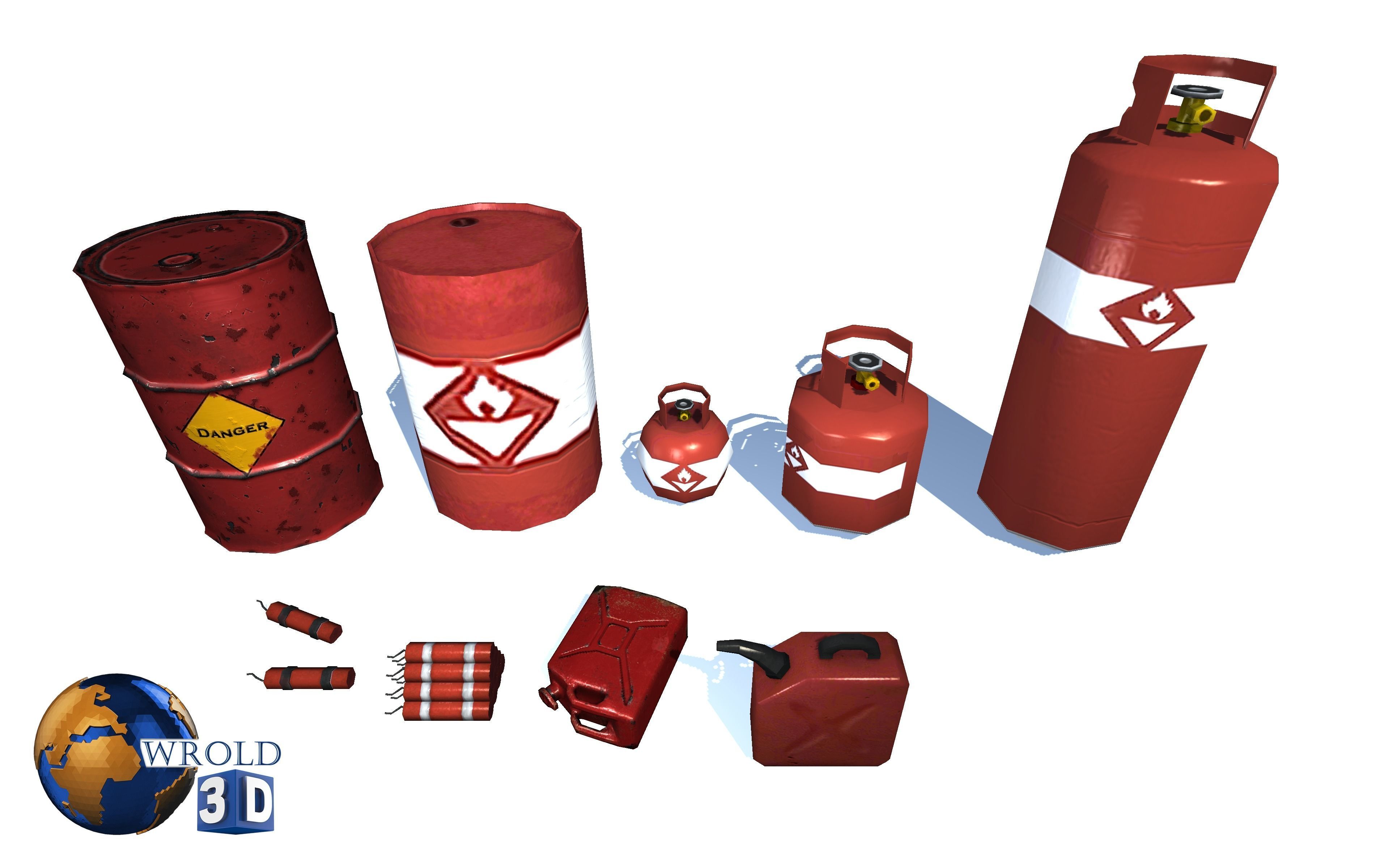 Explosive barrel cylinder Pack Lowpoly 3d model Low-poly 3D model_1