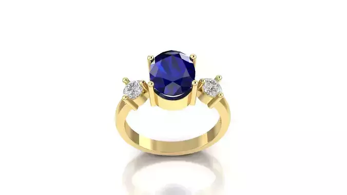 Ring 3D print model sapphire and diamond