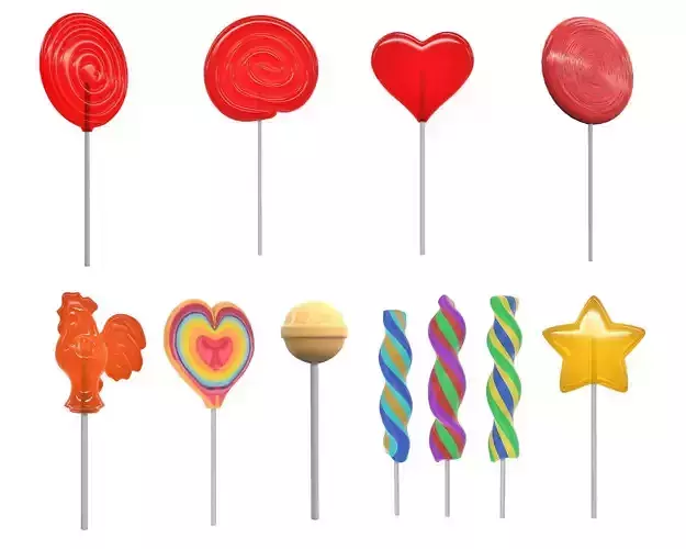Colorful lollipops on sticks 3D Model Collection
