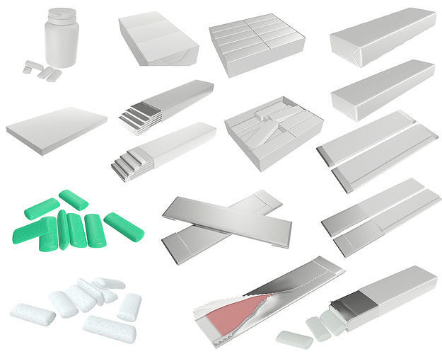 chewing gum wraps package packaged blank mock up pack 3D Model Collection