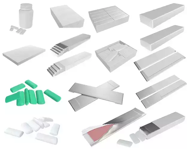 chewing gum wraps package packaged blank mock up pack 3D Model Collection