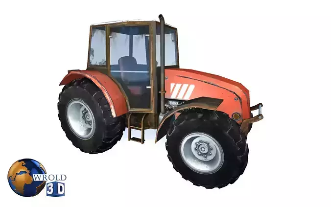 Lowpoly Tractor Gameready 3d model Low-poly 3D model