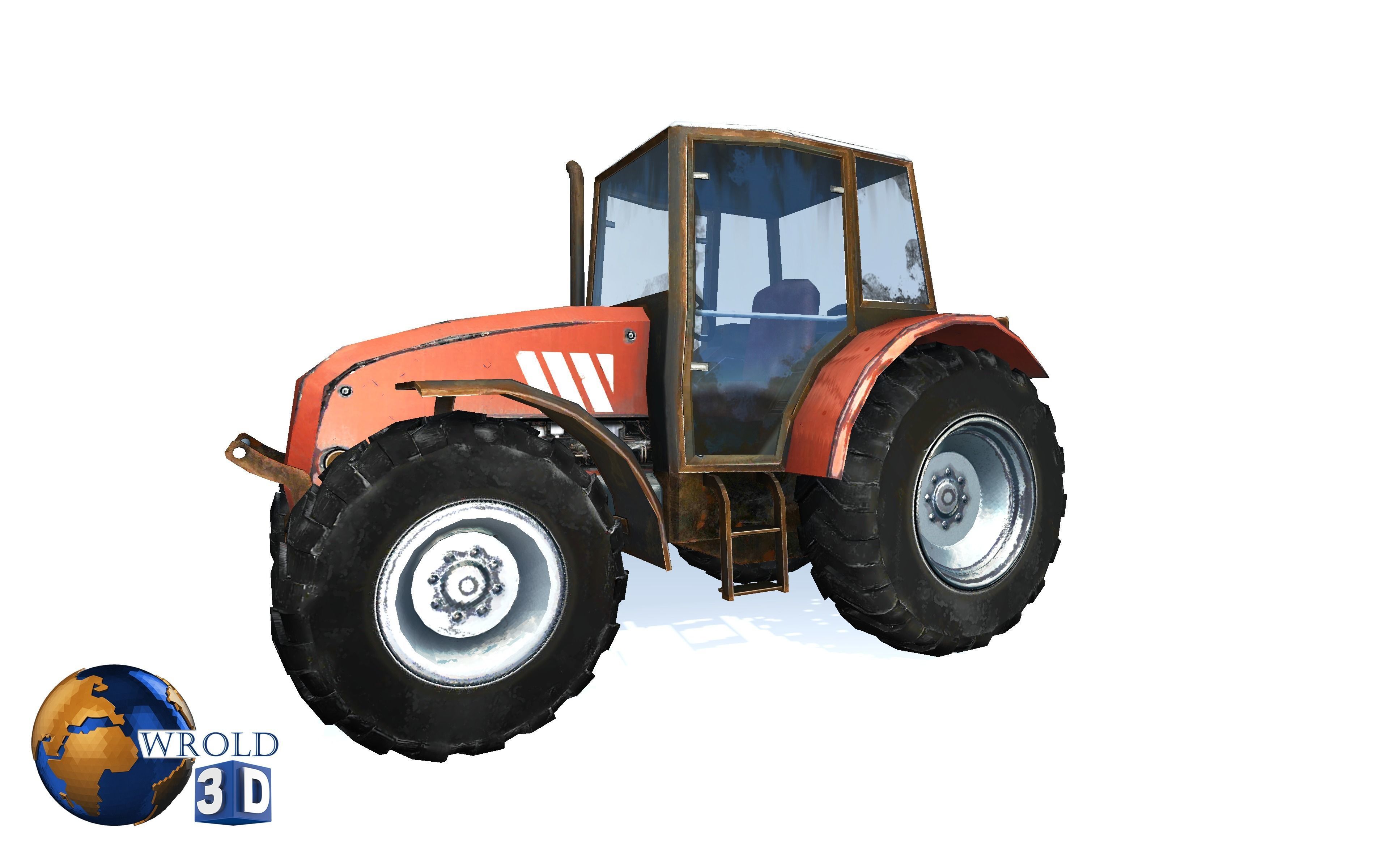 Lowpoly Tractor Gameready 3d model Low-poly 3D model_1
