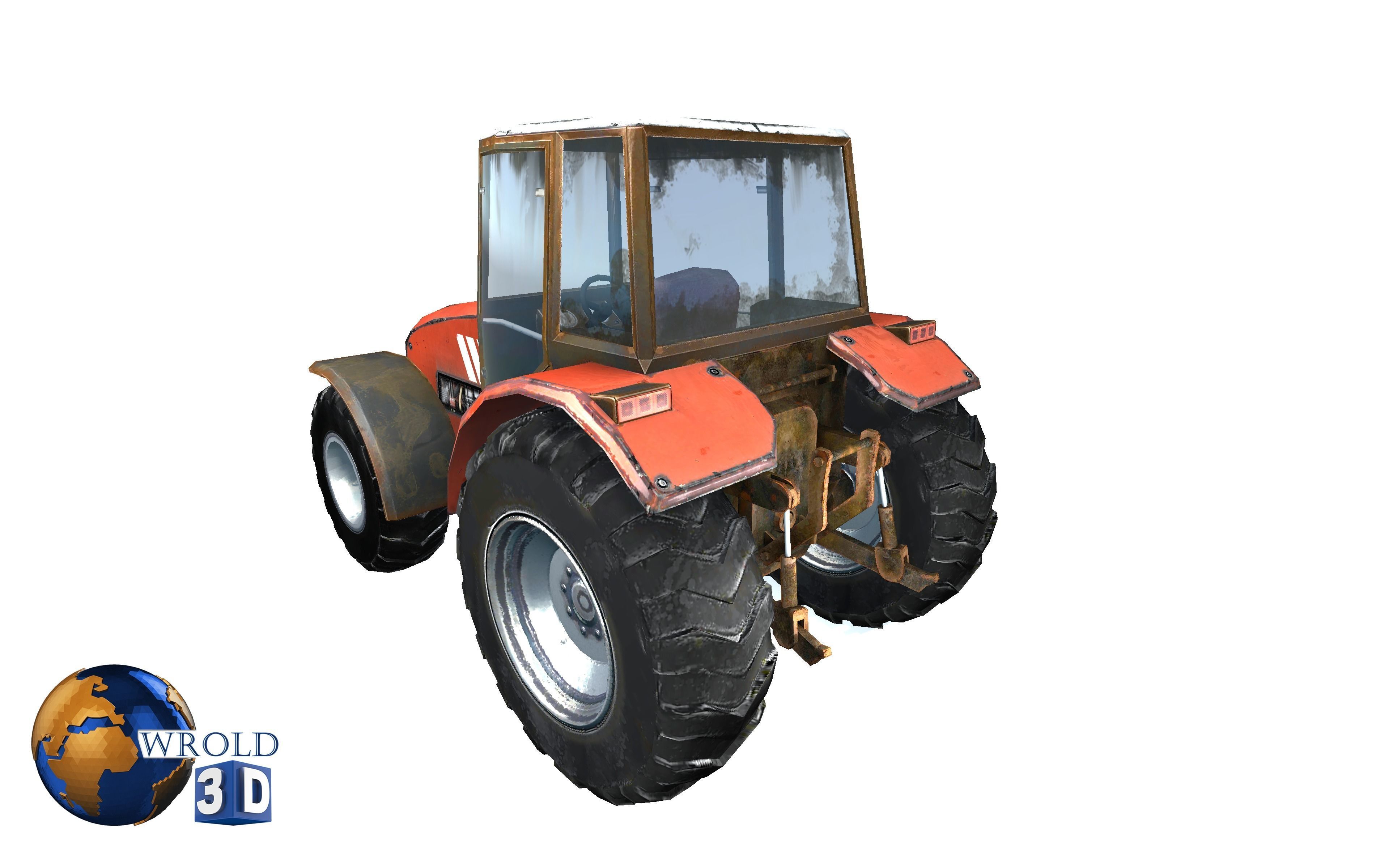 Lowpoly Tractor Gameready 3d model Low-poly 3D model_3