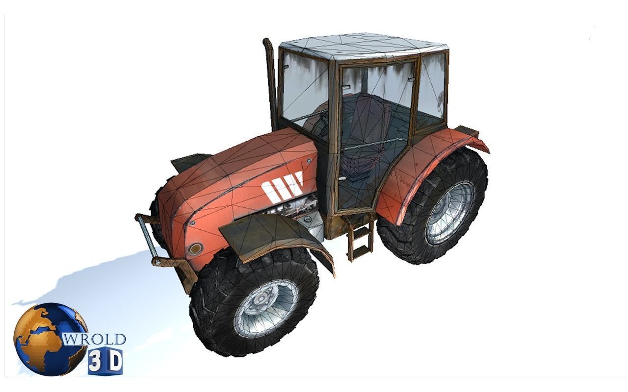 Lowpoly Tractor Gameready 3d model Low-poly 3D model_7