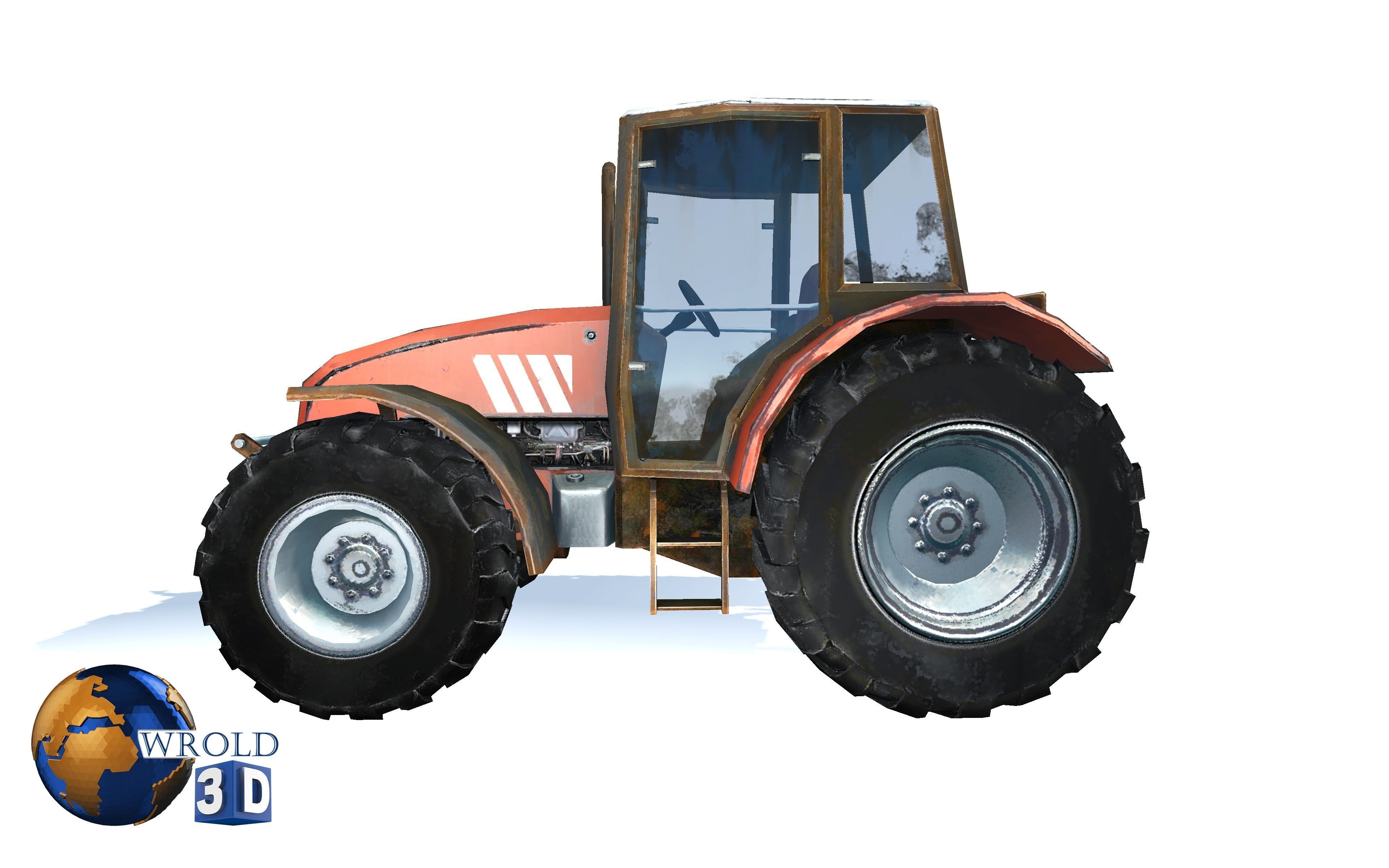 Lowpoly Tractor Gameready 3d model Low-poly 3D model_4
