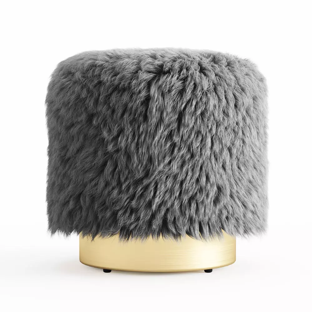 Fur Round Pouf 3D model_0