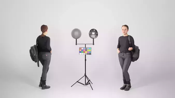 Woman dressed in black with a backpack 100 Low-poly 3D model