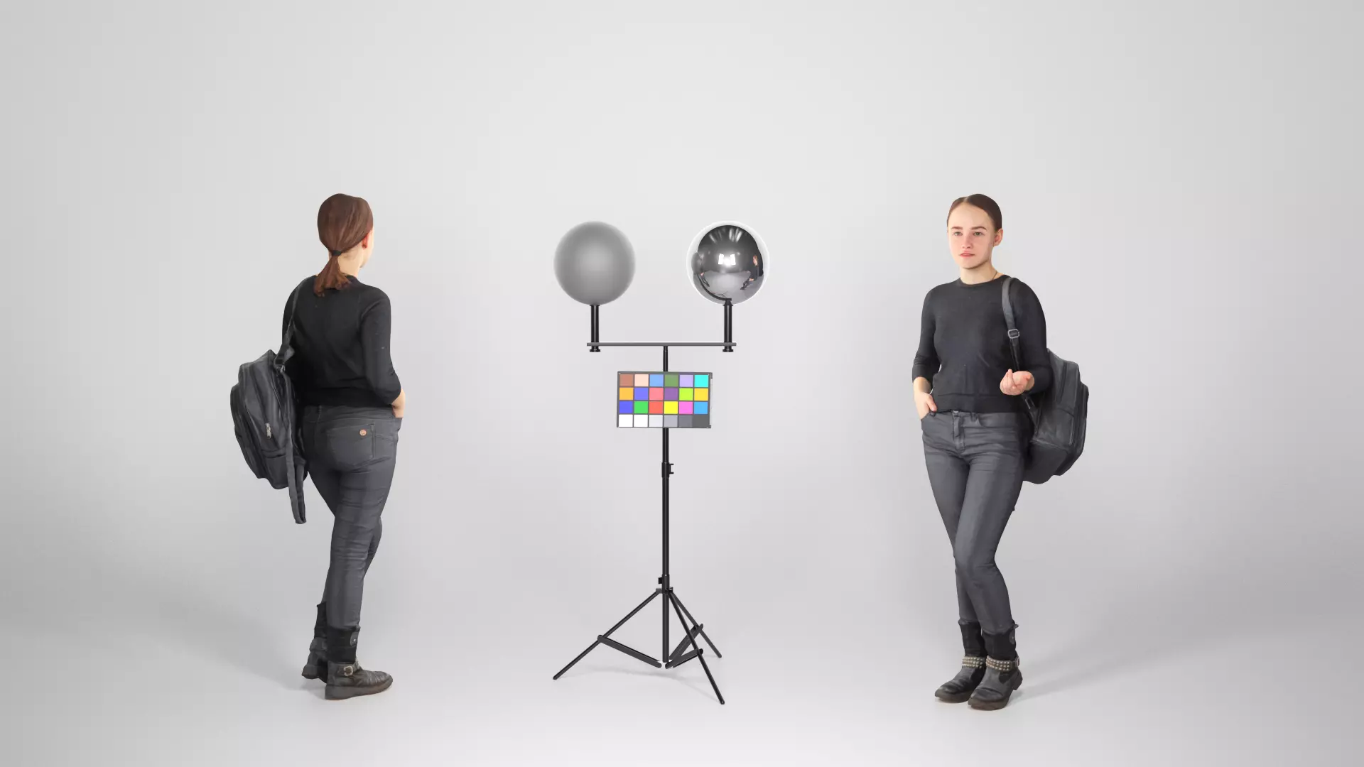 Woman dressed in black with a backpack 100 Low-poly 3D model_0