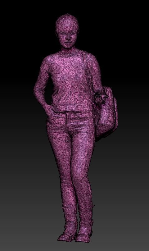 Woman dressed in black with a backpack 100 Low-poly 3D model_6