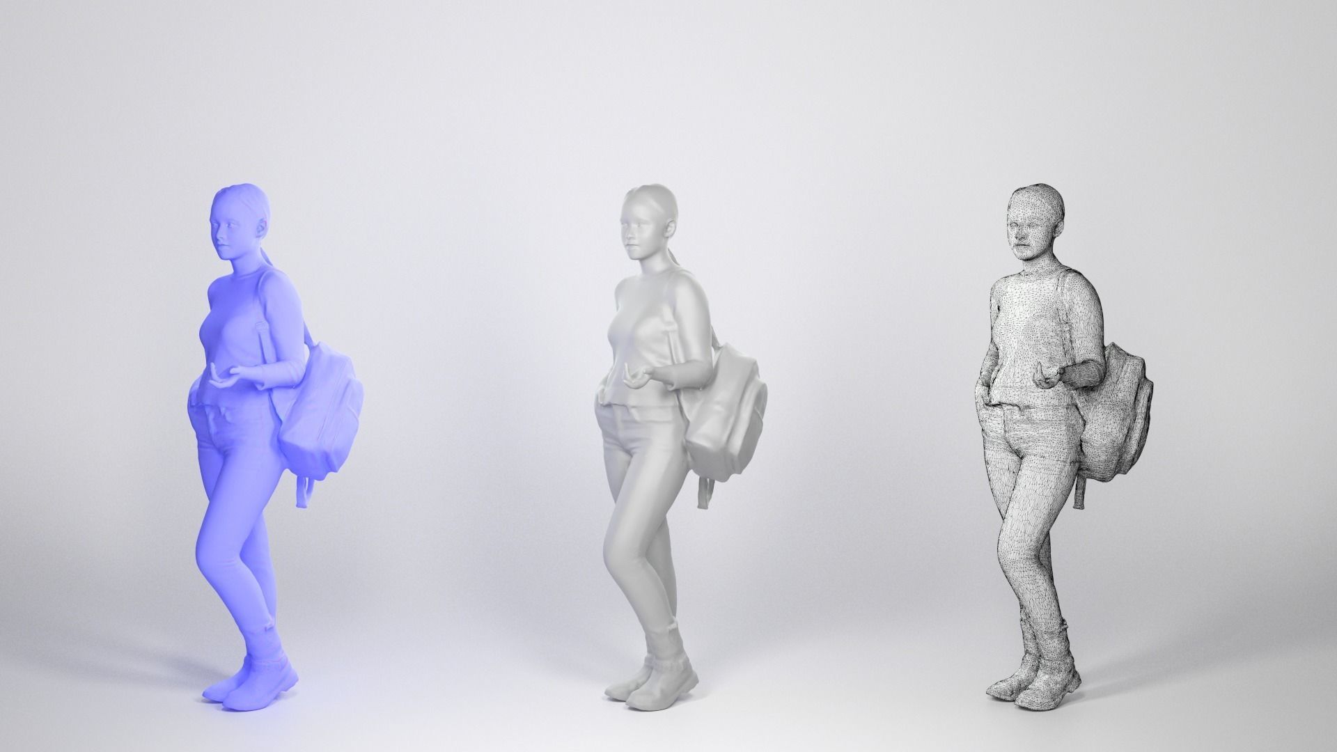 Woman dressed in black with a backpack 100 Low-poly 3D model_3
