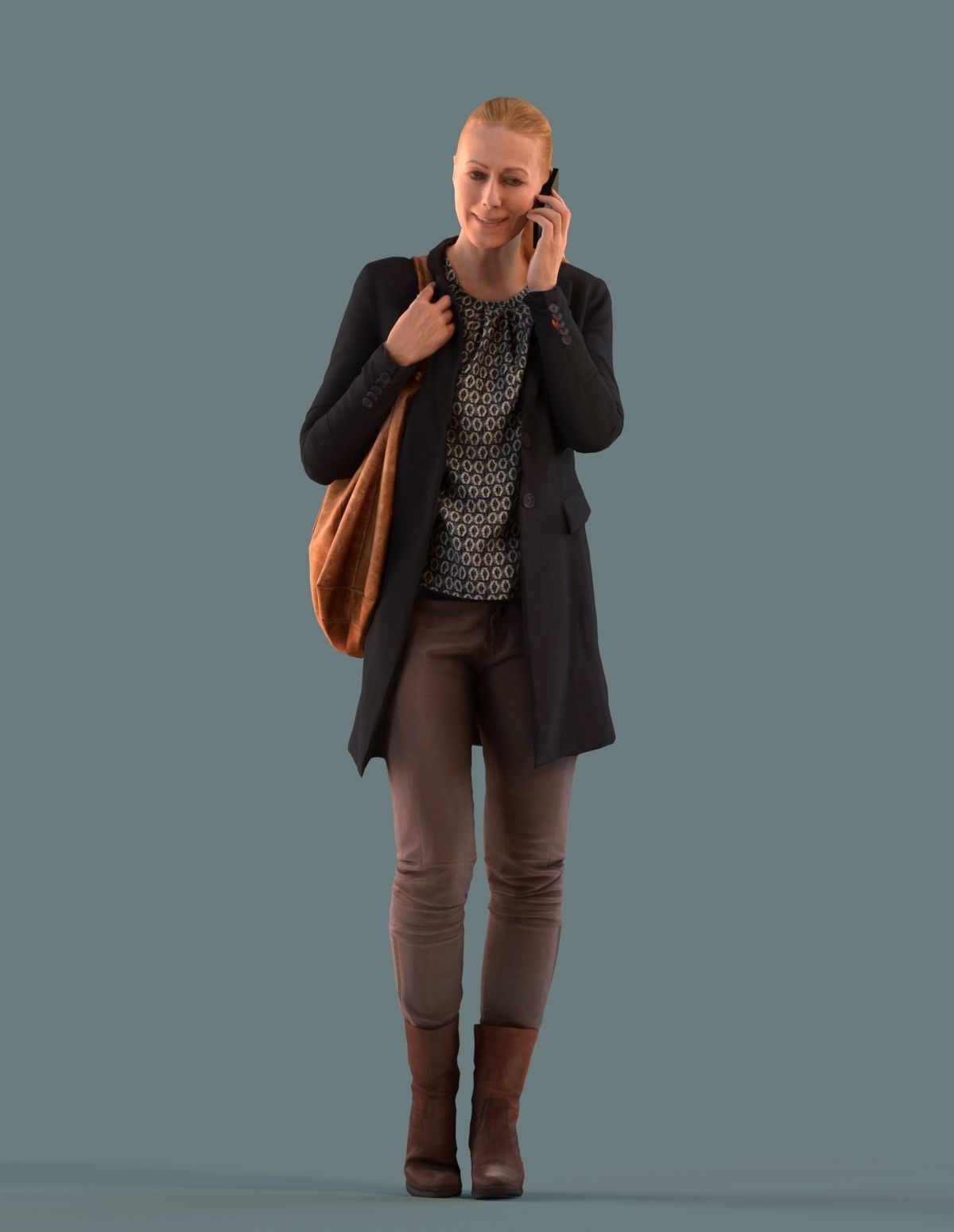 Low poly set of 3D females on their phone 3D model_1