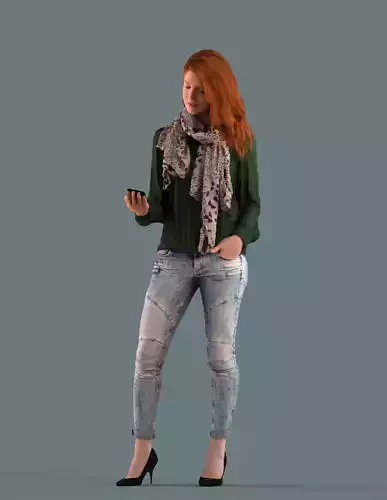 Low poly set of 3D females on their phone 3D model