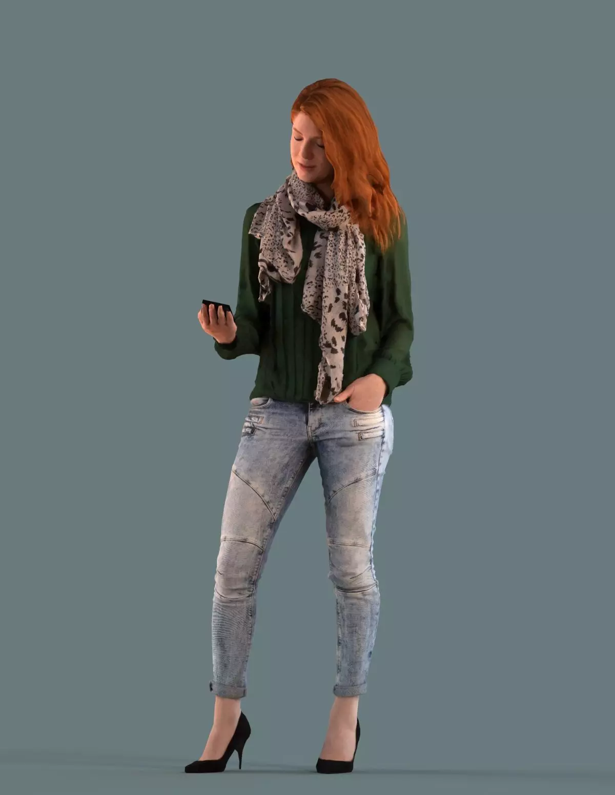 Low poly set of 3D females on their phone 3D model_0
